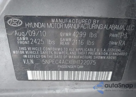 2011 Hyundai Sonata Limited z USA, uszkodzony, nr VIN 5NPEC4ACXBH122075